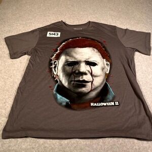 Halloween II T Shirt Mens XL Gray Cotton Crew Neck Graphic Print Michael Myers